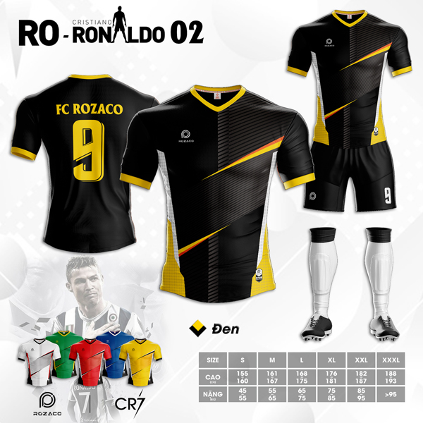Quần Áo Bóng Đá Không Logo Màu Đen Mã Ro-Ronaldo-02 - Xyz Sport