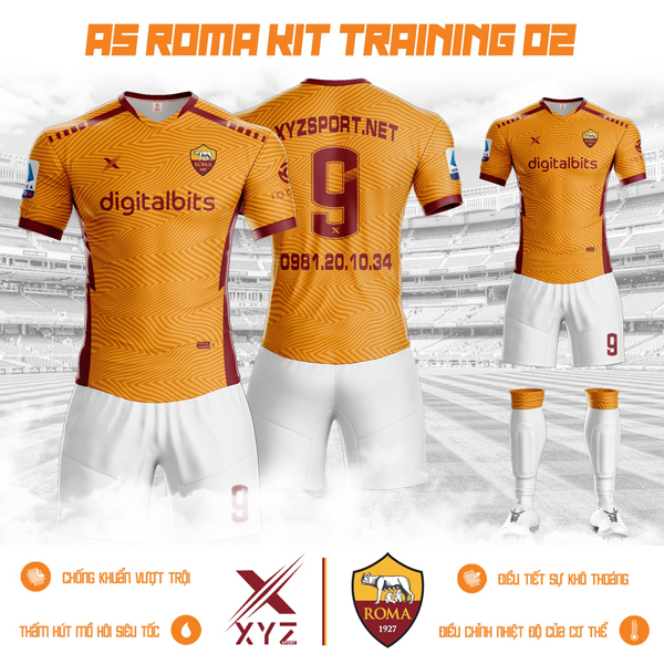 Mẫu áo đấu AS Roma 21/22 training 02 màu vàng đậm
