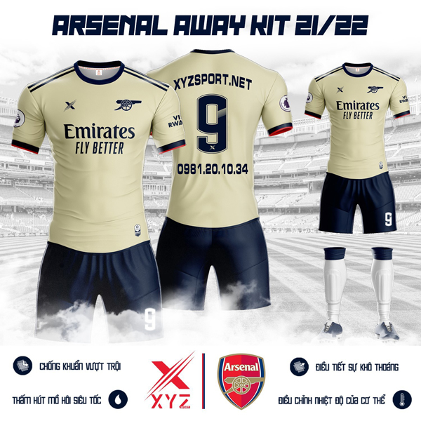 Mẫu áo bóng đá Arsenal sân khách mùa giải 2021-2022