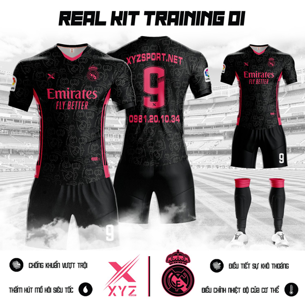 Mẫu áo đấu Real Madrid 21/22 training 01 màu đen