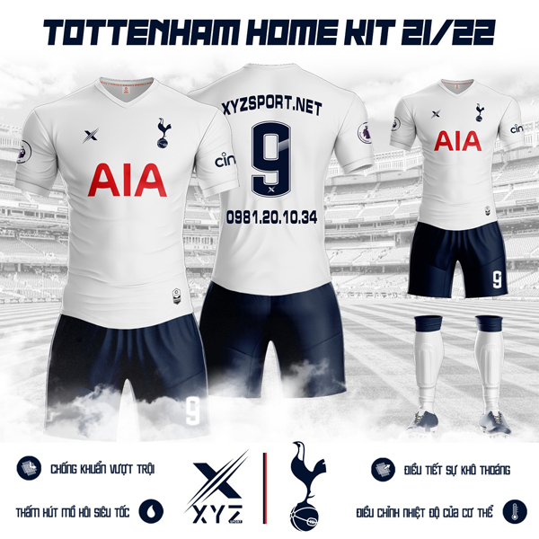 Mẫu áo đá bóng Tottenham sân nhà mùa giải 2021 - 2022 màu trắng đẹp nhất