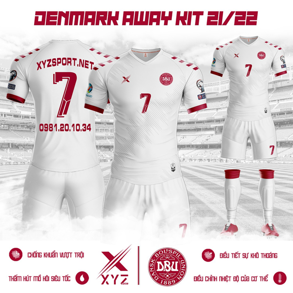 Mẫu áo đội tuyển Đan Mạch 2021-2022 sân khách