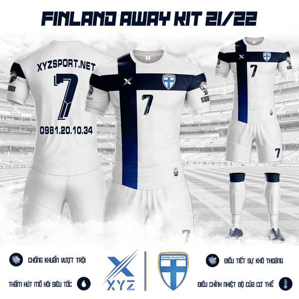 Mẫu áo đá bóng đội tuyển Phần Lan sân khách 2021-2022