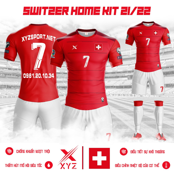 Mẫu áo đội tuyển Thụy Sĩ mùa giải 2021-2022 sân nhà