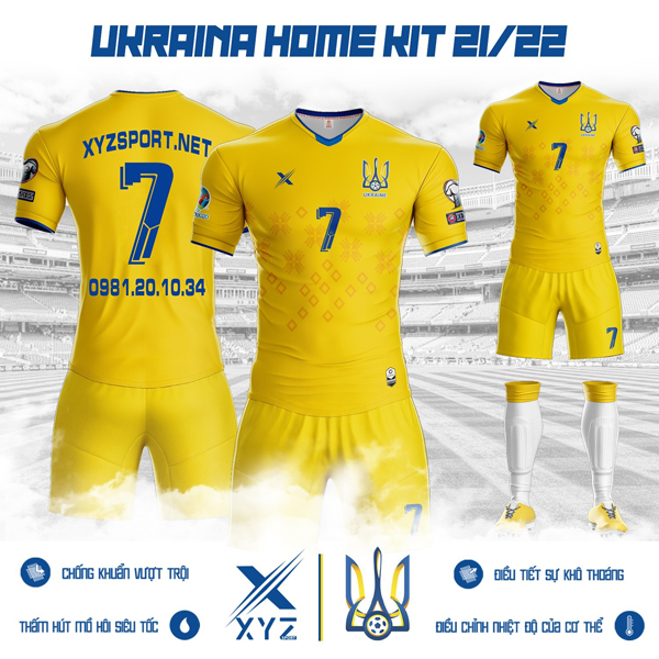 Áo đội tuyển Ukraina 2021-2022 sân nhà