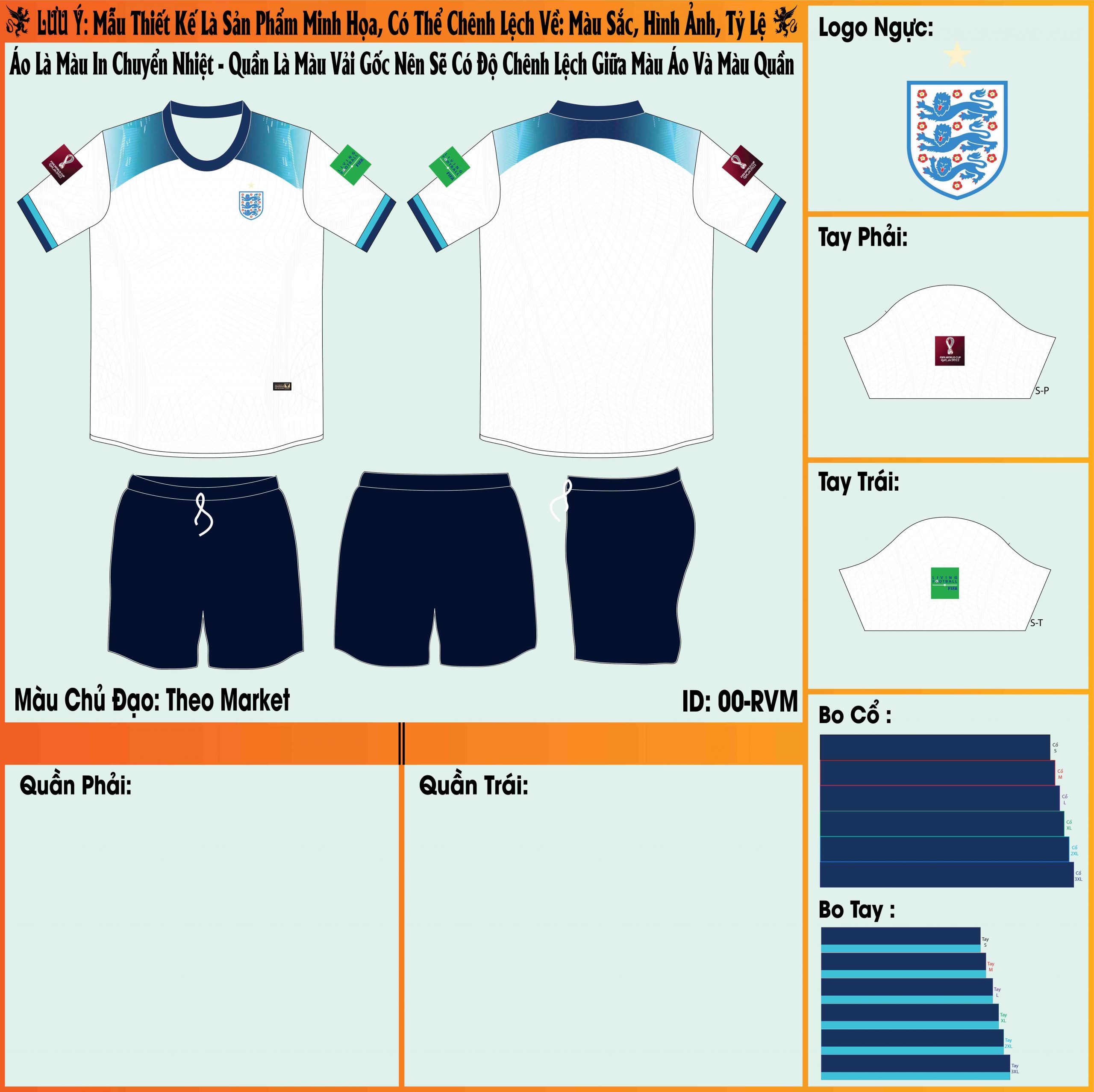 Mẫu ảnh áo đội tuyển Anh sân nhà World cup 2022 Market - Để giúp cho khách hàng hiểu hơn về sự chênh lệch hình ảnh thiết kế và sau khi may xong. Chúng tôi giới thiệu đến mọi người Mẫu Áo Đội Tuyển Anh Sân Nhà World Cup 2022 Đẹp mắt dưới đây. 