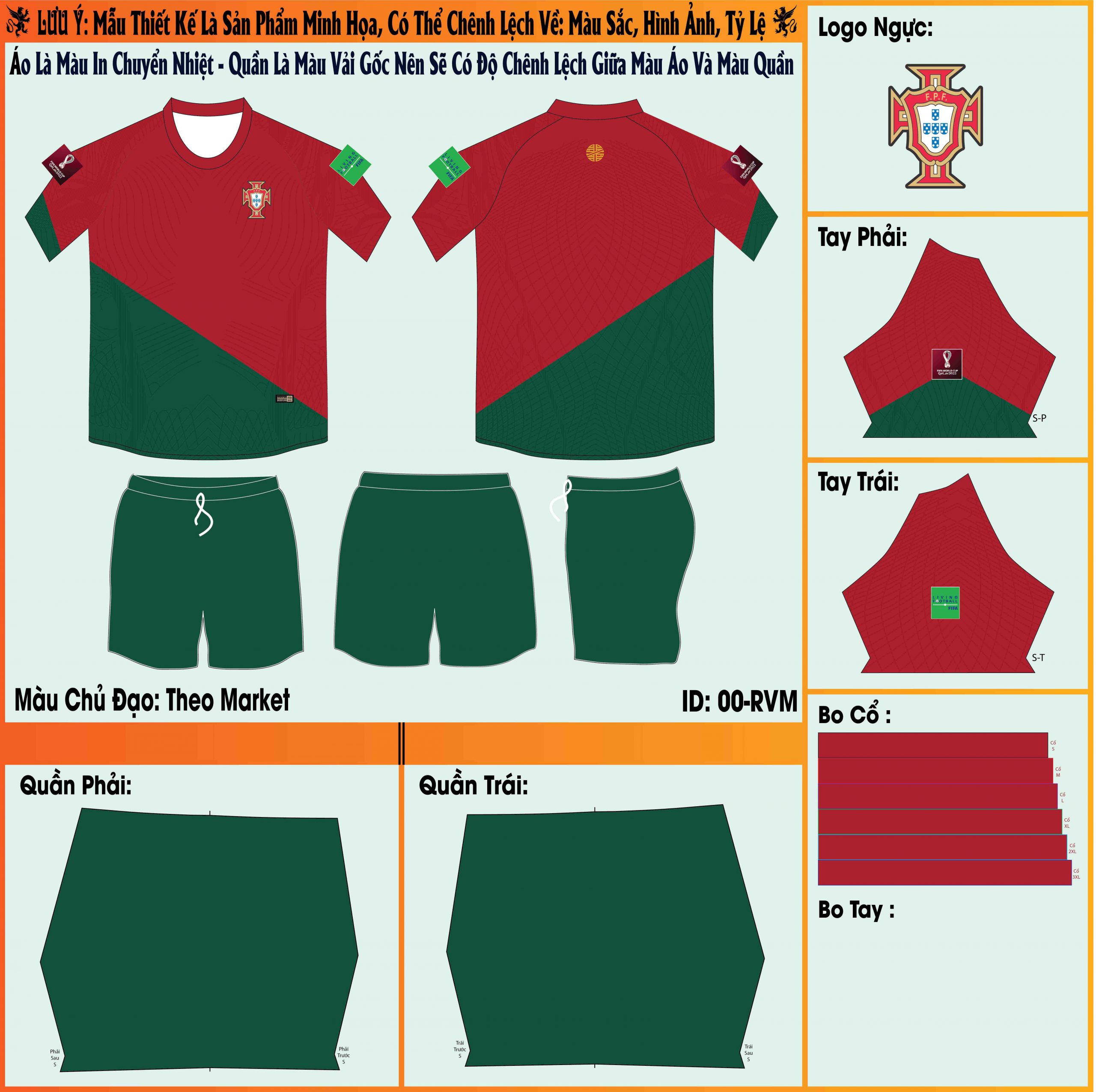 Mẫu ảnh áo đội tuyển Bồ Đào Nha sân nhà World Cup 2022 market -được đỗi ngũ nhân viên XYZ Sport thiết kế chọn lọc màu sắc và logo tỉ mỉ, chỉnh chu.