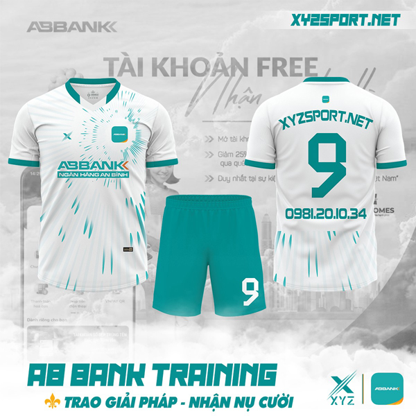 Mẫu áo bóng đá ngân hàng VB Bank thiết kế màu trắng