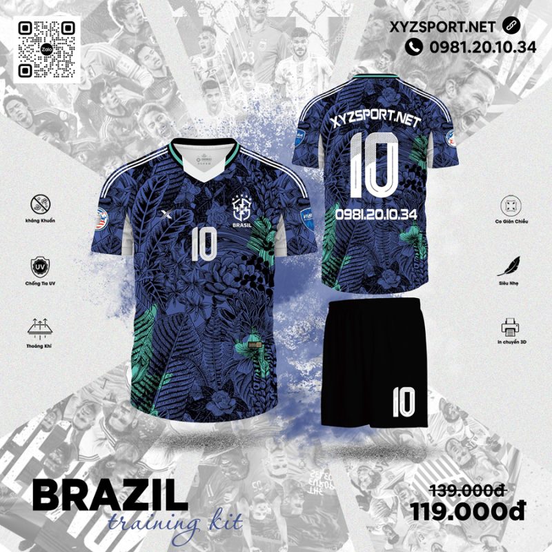 ẫu Áo Đá Bóng Đội Tuyển Brazil Training 01 Màu Đen