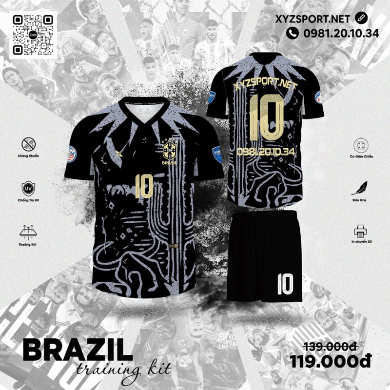 Mẫu Áo Đá Bóng Đội Tuyển Brazil Training 02 Màu Đen