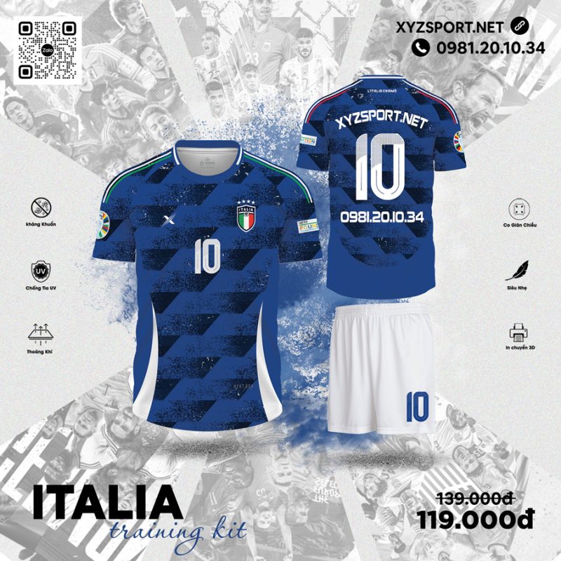 Mẫu Áo Đá Bóng Đội Tuyển Italia Training 01 Màu Xanh Bích