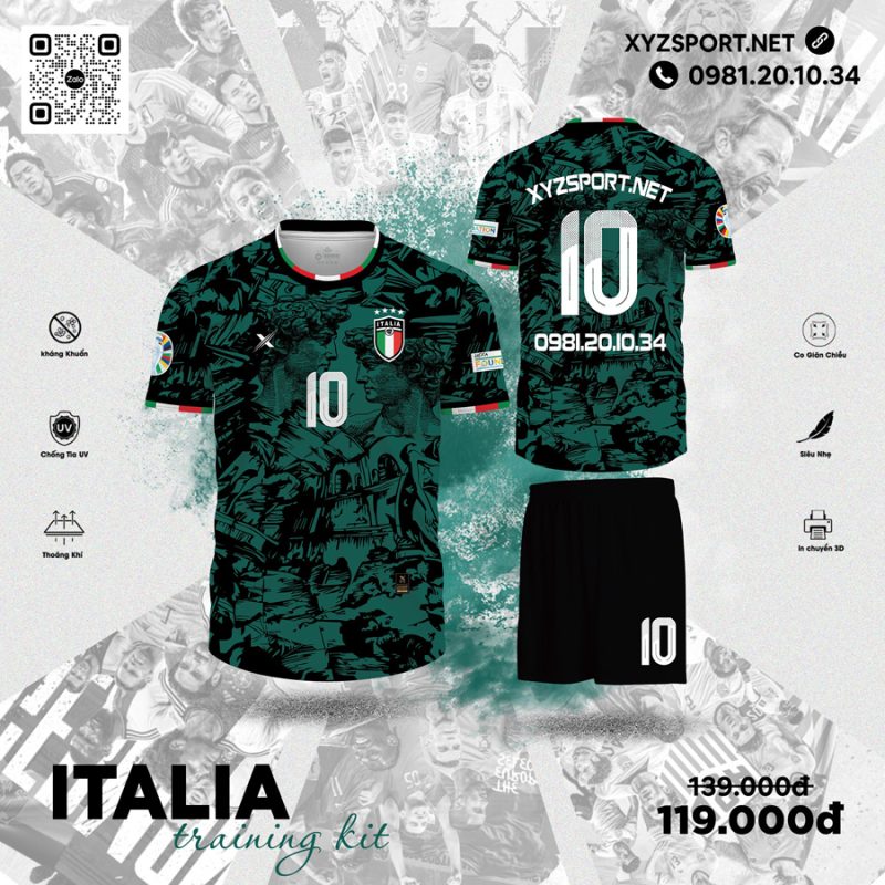 Mẫu Áo Đá Bóng Đội Tuyển Italia Training 02 Màu Xanh Liver