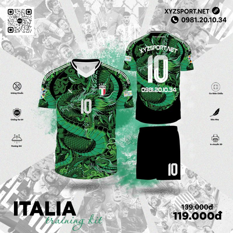 Mẫu Áo Đá Bóng Đội Tuyển Italia Training 05 Màu Xanh Két
