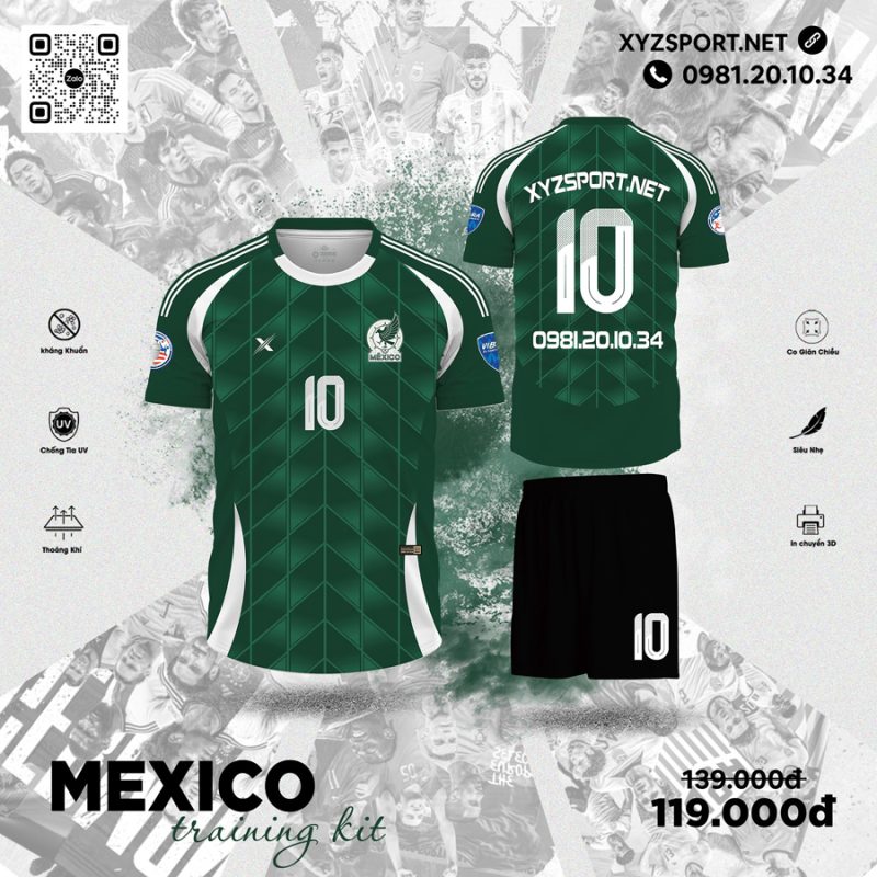 Mẫu Áo Đá Bóng Đội Tuyển Mexico Training 02 Màu Xanh Ve Chai