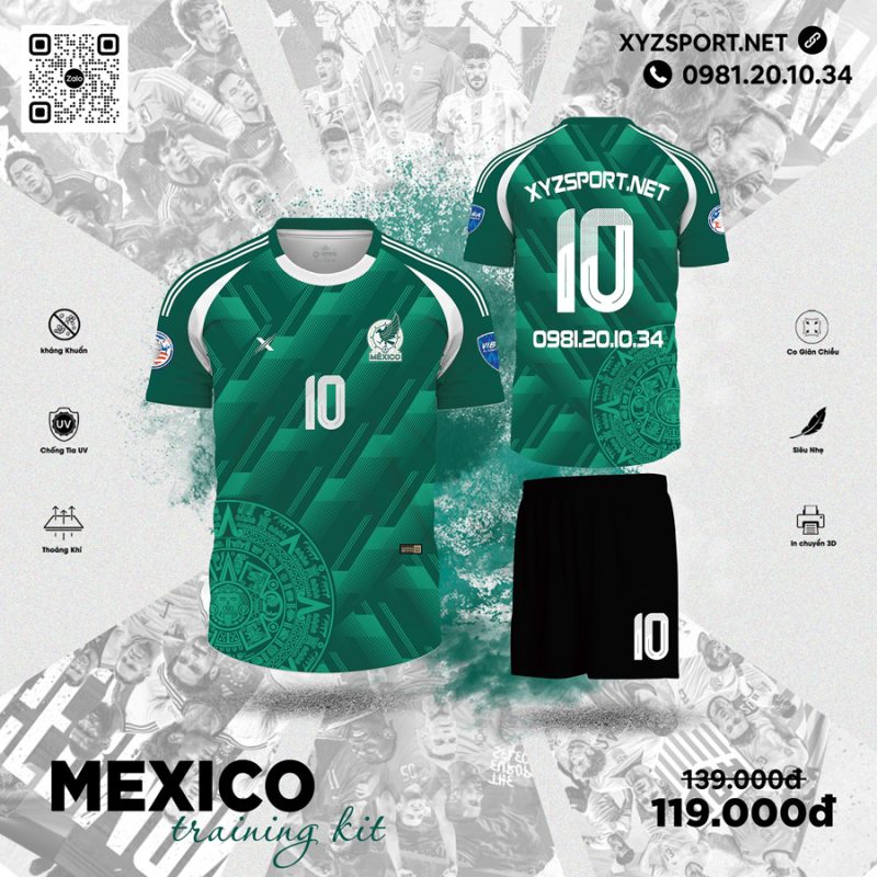 Mẫu Áo Đá Bóng Đội Tuyển Mexico Training 03 Màu Xanh Két