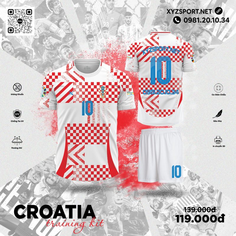 Mẫu Áo Đội Tuyển Croatia Training 01 Màu Trắng