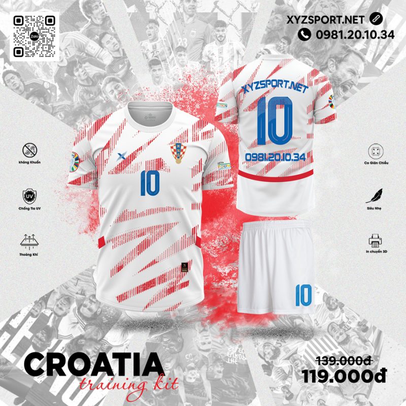 Mẫu Áo Đội Tuyển Croatia Training 02 Màu Trắng
