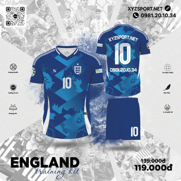 Bộ Quần Áo Thể Thao England Training Kit Màu Xanh Bích Chuyên Nghiệp