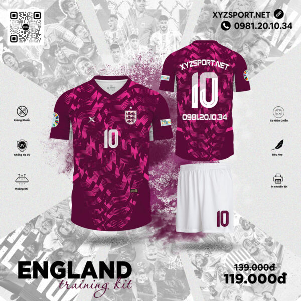 Thiết Kế Áo Bóng Đá England Training Kit Màu Tím Burgundy Cá Tính