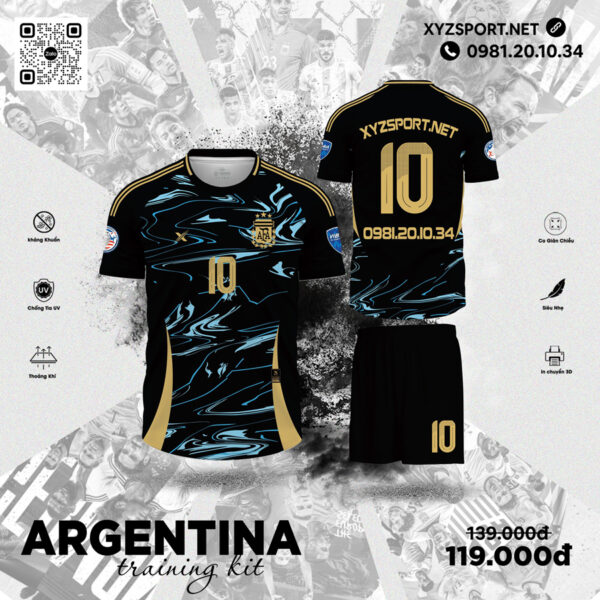 Bộ Quần Áo Tập Luyện Argentina Training Kit Màu Đen