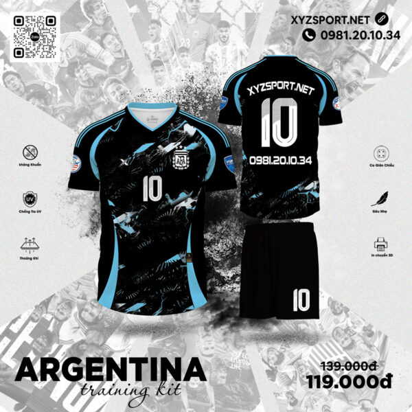 Mẫu Áo Training Argentina Màu Đen - Thiết Kế Cá Tính, Tính Năng Ưu Việt