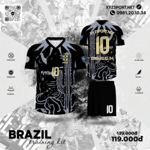 Bộ Quần Áo Bóng Đá Đội Tuyển Brazil Màu Đen Huyền Bí