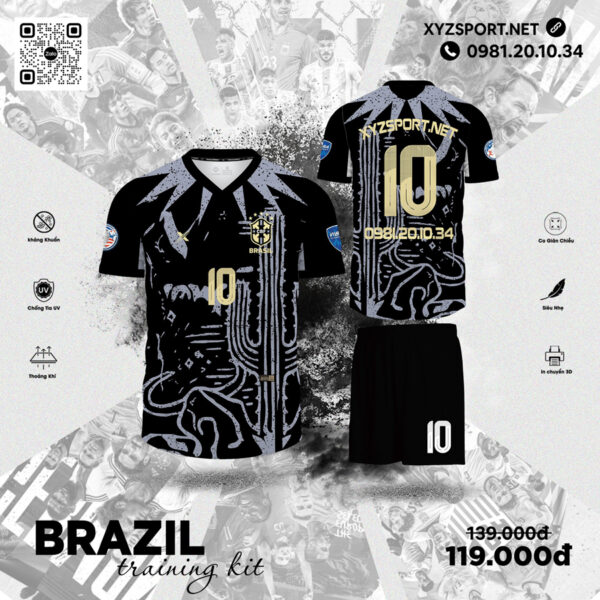 Bộ Quần Áo Bóng Đá Đội Tuyển Brazil Màu Đen Huyền Bí