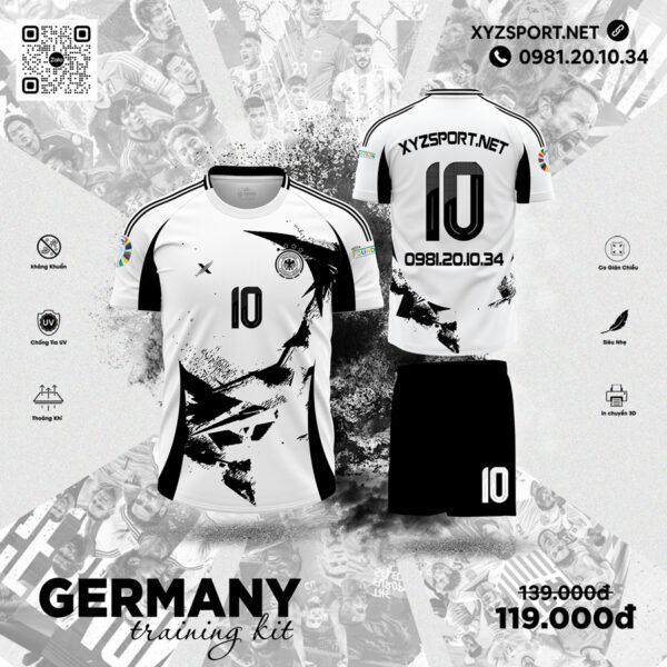 Mẫu Áo Germany Training Kit Màu Trắng Phối Đen Tối Giản Mạnh Mẽ