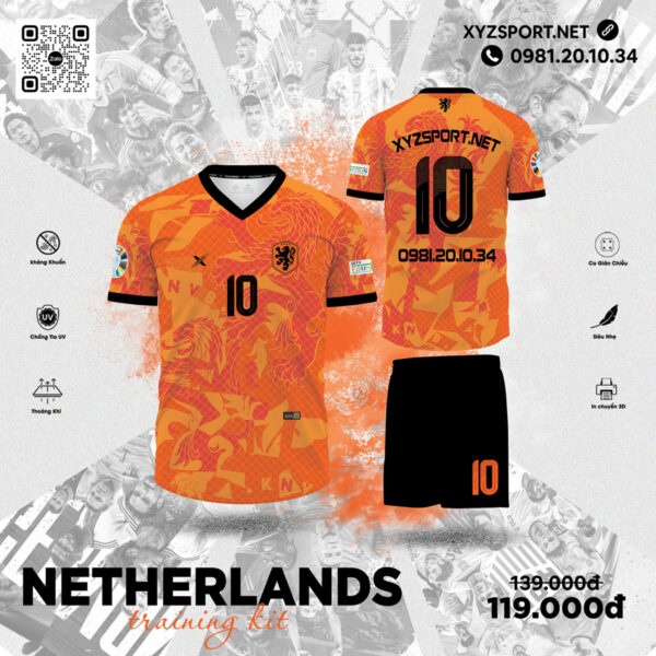 Áo Đấu Netherlands Training Kit Màu Cam Truyền Thống Năng Động