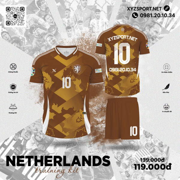 Áo Bóng Đá Thiết Kế Netherlands Training Kit Màu Nâu