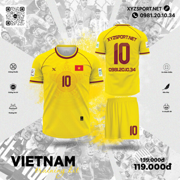 Mẫu Thiết Kế Áo Bóng Đá Vietnam Training Kit Màu Vàng Rực Rỡ