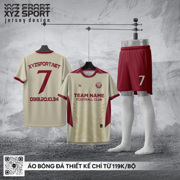 Bộ Quần Áo Đá Bóng Thiết Kế RXM-71 Màu Kem Phối Đỏ Đô | XYZ SPORT
